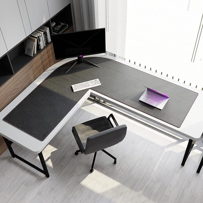 ZORESYN L Shaped Desk Mat (72+62) x23.6 Inch (Black) - XXL Reversible Corner Desk Pad, Waterproof PU Leather Desktop Protector for Gaming, Office & Home