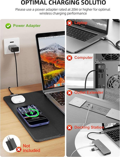 TopMade Mouse Pad with 15W Wireless Charging, XXL Large Leather Desk Mat, Waterproof Gaming Mousepad Home Office Desk Pad Protector, Computer Keyboard Pad, Mouse Mat for MacBook, PC, Laptop, Black