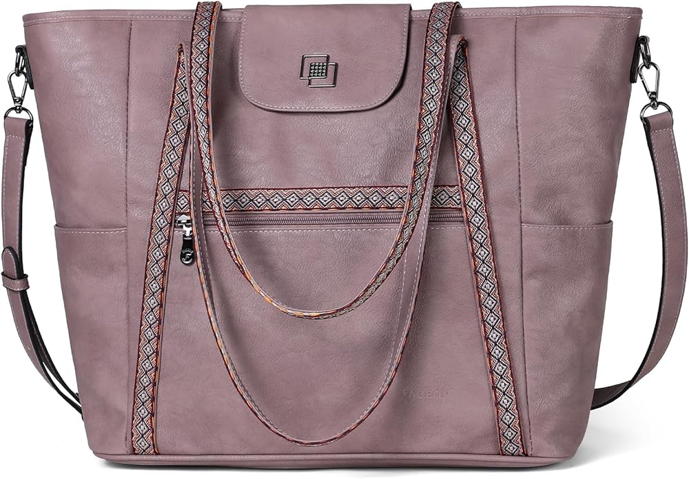 FADEON Large Laptop Tote Bag for Women Designer Leather Laptop Bag Fashion Travel Backpack Purse Shoulder Handbag
