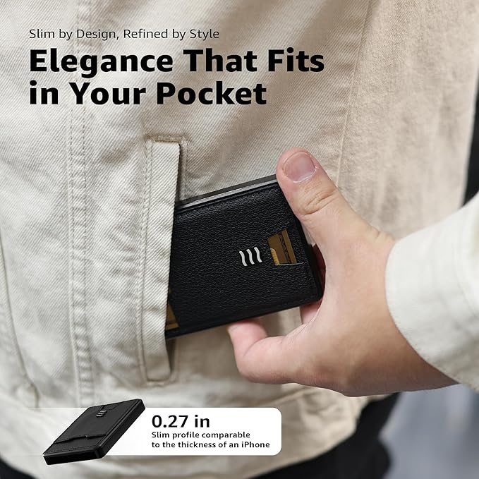 VENICE RFID Blocking Wallet, Minimalist Card Holder with Quick Access, Vegan Leather & Brushed Aluminum, Gift-Ready Packaging (Black)