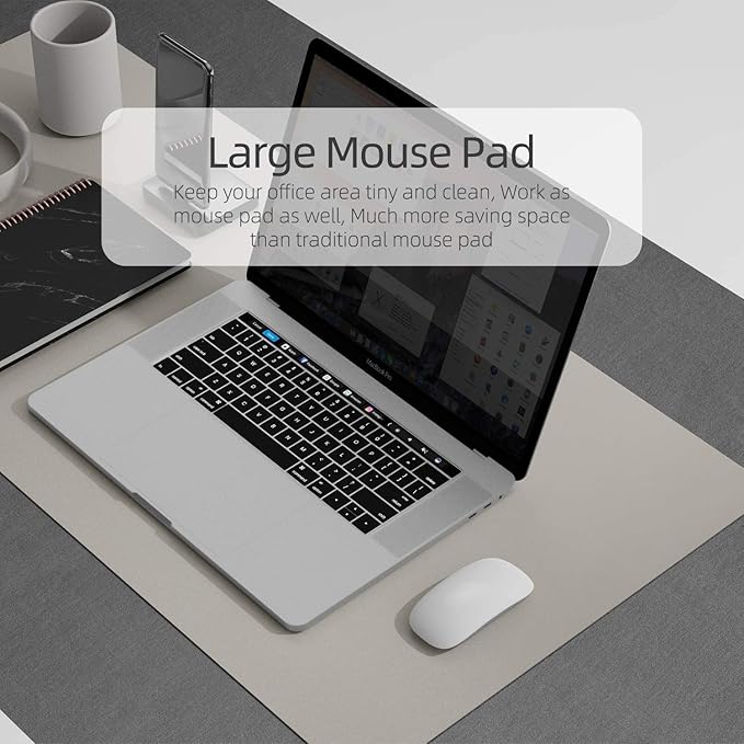 YSAGI Dual-Sided Desk Pad Protector, Desk Mat with Non-Slip - Waterproof PU Leather Office Desk Blotter for Mouse, Keyboard, Writing (31.5" x 15.7", Grey)