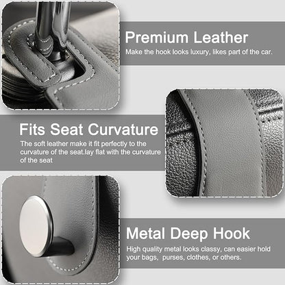 JESTOP Car Headrest Hooks, 2 Pack Leather Car Seat Storage Hanger for Purses Bags, Stylish Car Seat Organizer Hooks for Handbag Coat Umbrellas, Car Inside Accessories, Gray