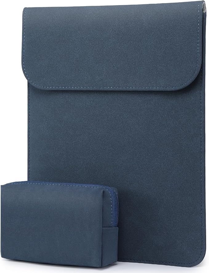 HYZUO 15-16 Inch Laptop Sleeve for MacBook Pro 16 M5/M4/M3/M2/M1 Pro/Max A3428 A3429 A3403 A3186 2026-2019, MacBook Pro 15 2015-2012, XPS 15, Faux Suede Leather Case with Accessory Bag, Navy Blue