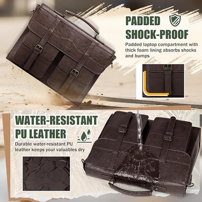 RAINSMORE Mens Messenger Bag 17 Inch Vintage Leather Laptop Briefcase Magnetic Closure Large Satchel Computer Shoulder Bag