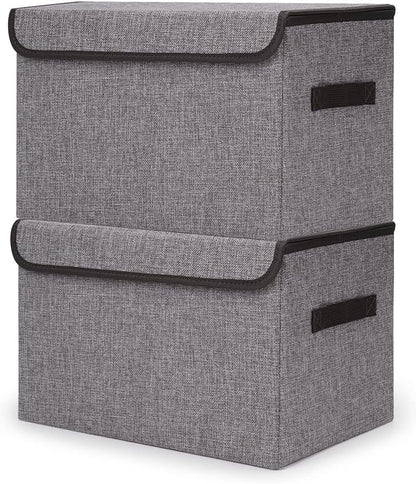 Bagnizer Large 42 Quarts Fabric Storage Bins with Lids [2-Pack] Linen Collapsible Foldable Storage Cubes, Closet Organizer Containers boxes with Handles for Home Office (16.7 x 12 x 12, Gray)