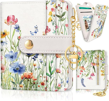 Jogjam Floral Flowers Rfid Ladies Wallet, Small Slim Thin Compact Credit Card Women Wallet, PU Leather Bifold Cash Zipper Coin Pocket ID Window for Female