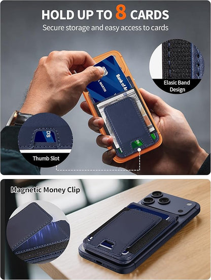 TopMade for MagSafe Wallet with Money Clip, Strongest Magnetic Card Holder for iPhone 17/16/15/14/13/12 Series, for iPhone Wallet with Adjustable Stand, ID Window, RFID Blocking, Navy Blue