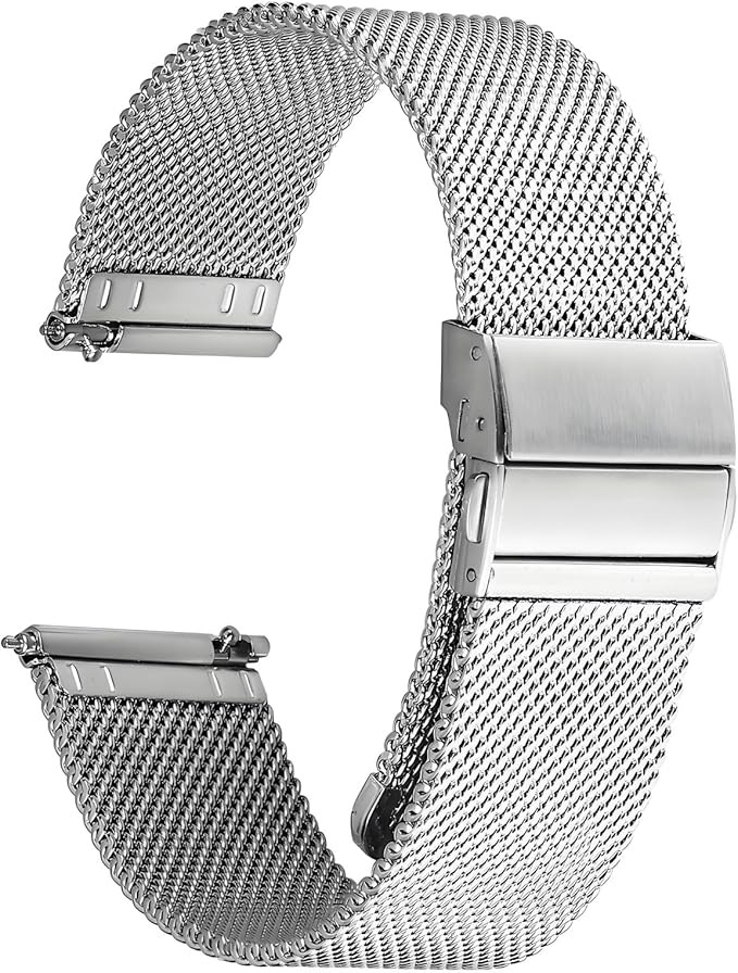 Stainless Steel Mesh Watch Band for Mens Women, Quick Release Mesh Watch Straps 18mm 20mm 22mm 24mm （22mm Silver）
