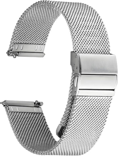 Stainless Steel Mesh Watch Band for Mens Women, Quick Release Mesh Watch Straps 18mm 20mm 22mm 24mm （20mm Silver）