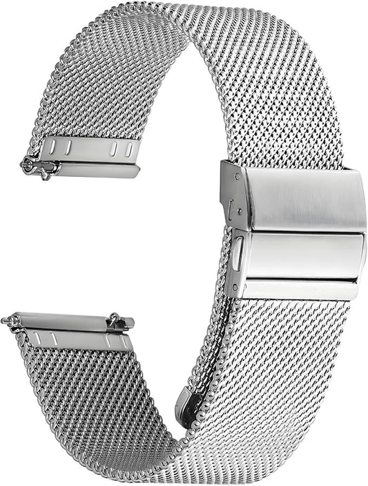 Stainless Steel Mesh Watch Band for Mens Women, Quick Release Mesh Watch Straps 18mm 20mm 22mm 24mm （20mm Silver）
