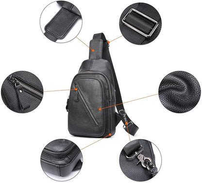 LUKZIJAES Genuine Leather Sling Bag for Men