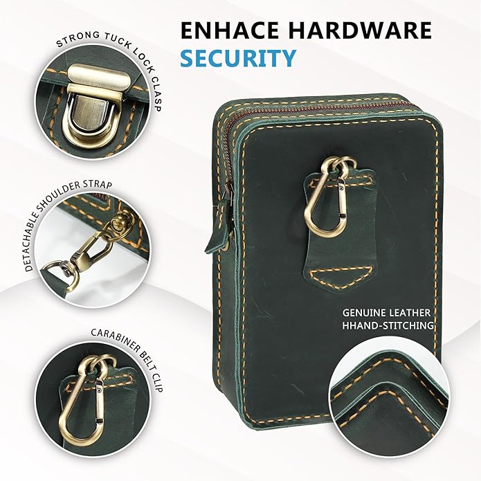 Handmade Genuine Leather Crossbody Phone Bag, Small Belt Pouch with Card Slots, Slim Phone Holster Case for Men & Women