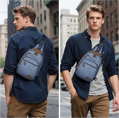 Canvas Sling Bag for Men, Waxed Canvas Crossbody Bag, Retro Vintage Chest Bag Spacious for Outdoor College Work