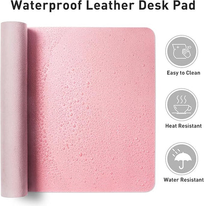 Aothia Faux Leather Desk Mat - Non-Slip PU Leather Desk Blotter, Waterproof Writing Surface, Large Desk Pad for Office & Home (Fairy Pink, 55" x 17")