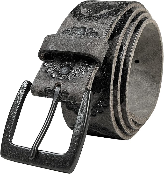 Cowboy Cowgirl Western Tooled Floral Embossed Full Grain Genuine Leather Belt Strap 1-1/2"(38mm) Wide
