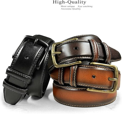 Men's Oil-Tanned Genuine Leather Dress Classic Belt 1-1/8"(30mm) or 1-3/8"(35mm) Wide One Piece Dress Belt