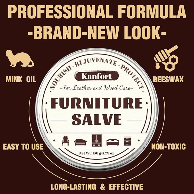 Leather & Furniture Repair Salve 2 Pack, Furniture Salve with Brush for Leather Wood, Leather Conditioner Help Prevent Cracking or Fading