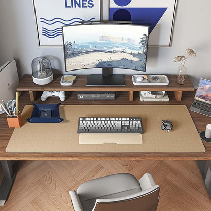 DAWNTREES Dual Sided Desk Mat,Leather Desk Pad,40"x16",Cork Desk Mat Protector,with PU Leather Valet Tray Organizer,Large Mouse Pad,Desk Writing Pad for Office and Home(Dark Blue)