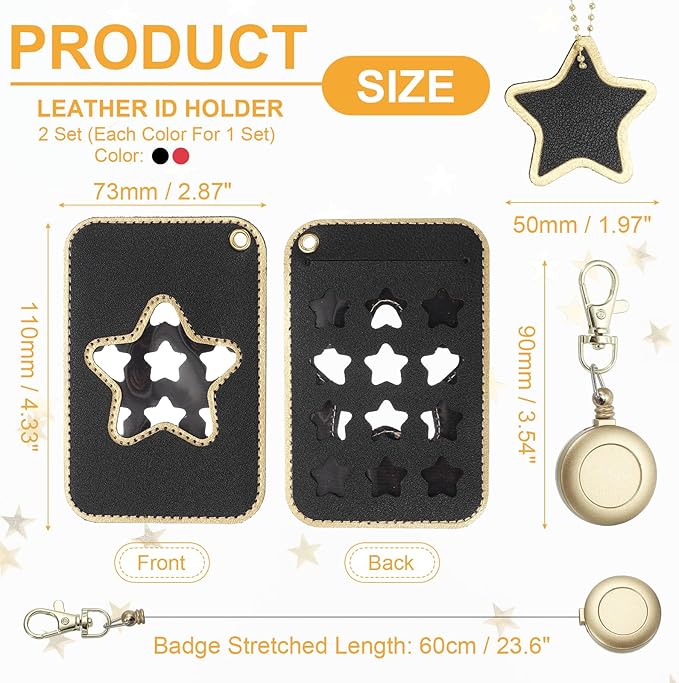 PATIKIL Retractable Badge Holders, 2 Pcs Cute Leather ID Holder with Badge Reels Keychain ID Card Clip Protector Cover for Women Work Office Business Trip, Red/Black