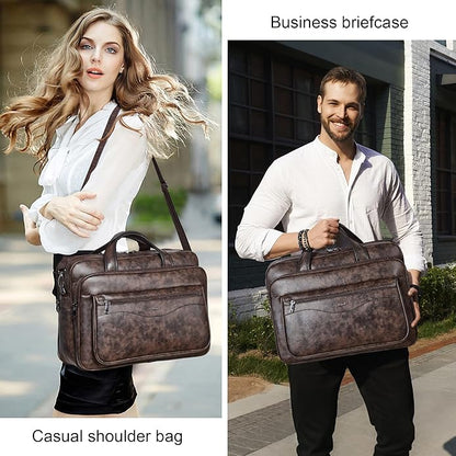 Shrrie Leather Laptop Bag Fits 17 to 17.3 Inch for Men and Women,Vintage Business Briefcase Laptop Messenger Work,Travel