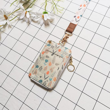 bolimoss Lanyard with Wallet,Zip ID Case with Lanyard,Lanyard Badge Holder,Lanyard Wallet for Women,Fashion Lanyard Wallet, ID Case Wallet with Lanyard（ Light Yellow Gray ）