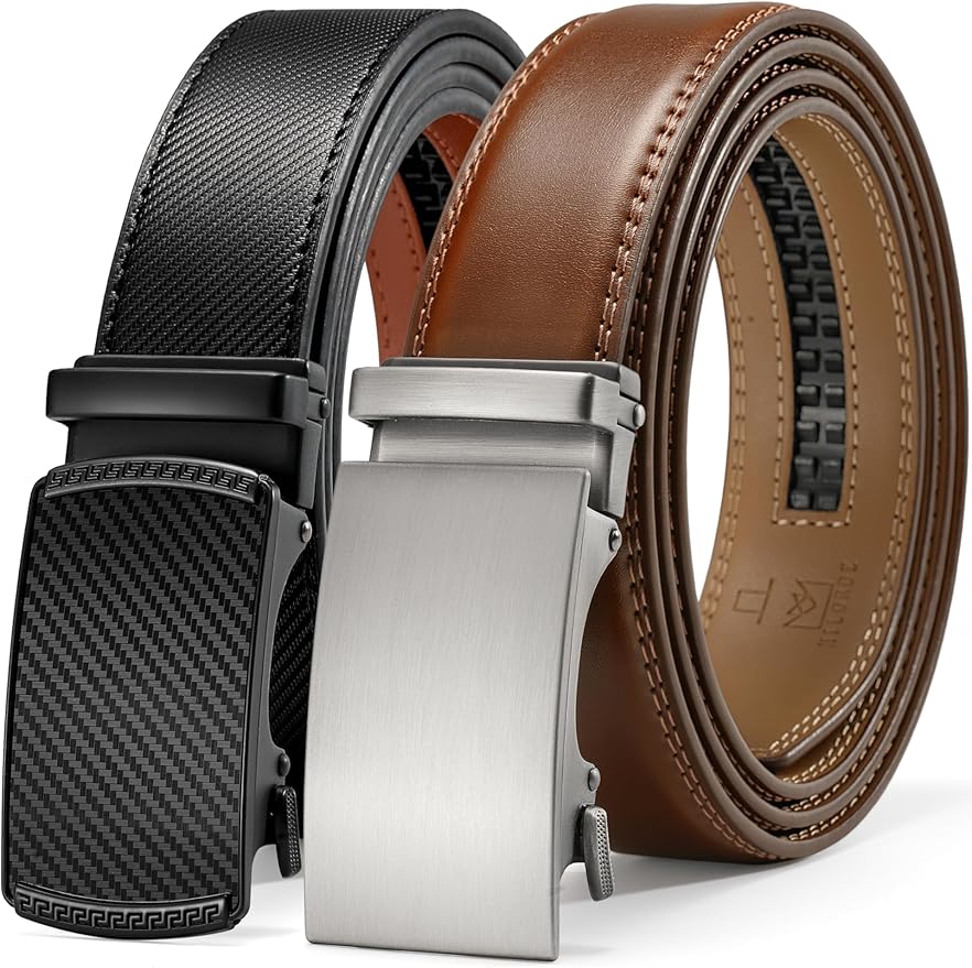 MILORDE Men's Leather Ratchet Belt - 35mm - Customizable Fit