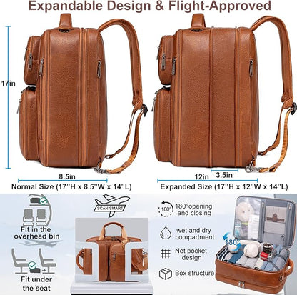 weiatas 3-in-1 Vegan Leather Convertible Laptop Bag for Men Women, Expandable Travel Backpack Work Briefcase Messenger Bag | Convertible, Expandable, Multi-pocket, Waterproof