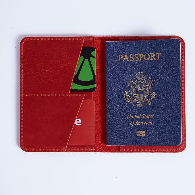 INCARNE US Leather Passport Holder for Travel - Passport Case - Passport Wallet for Men - Passport Cover for Women Sleeve Protector - Travel Essentials Vacation Luggage Travel Gifts - Vintage Red