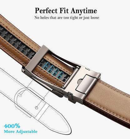 Founders & C Mens Ratchet Belt Leather Click 1 1/4" with Slide Buckle, Casual Dress Belt Adjustable