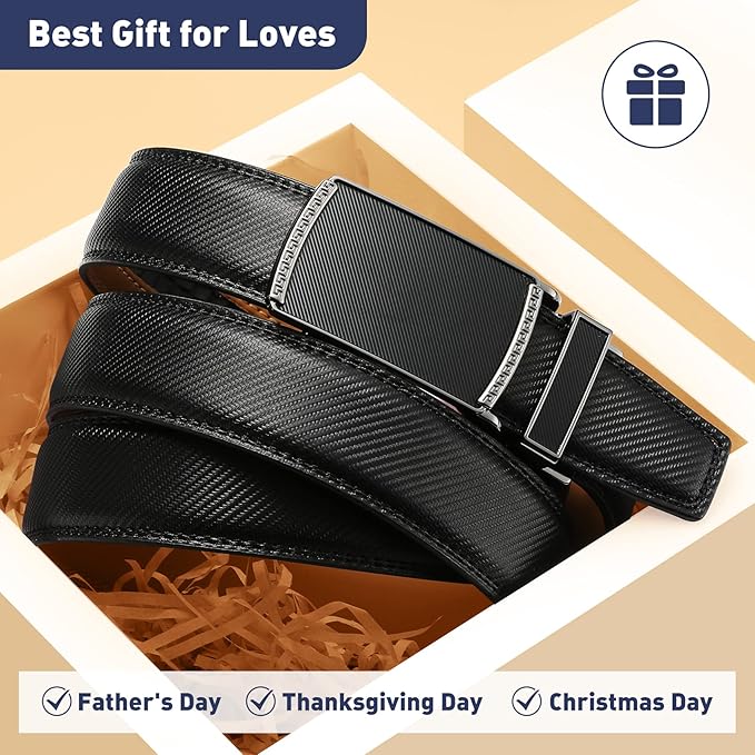 Men's Belt, Leather Ratchet Belt For Men's Dress 3.0cm,1 1/8" Size Adjusted Automatic Buckle