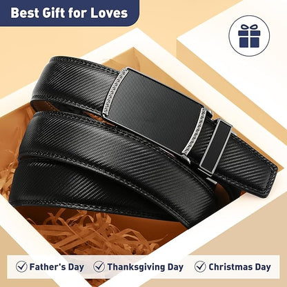 Men's Belt, Leather Ratchet Belt For Men's Dress 3.0cm,1 1/8" Size Adjusted Automatic Buckle