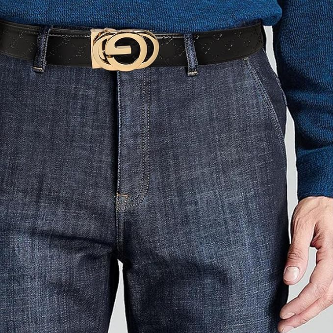 Aurolran Men&Womens Leather Dress Belt Business Automatic Buckle Belt Color-Black Silver Gold