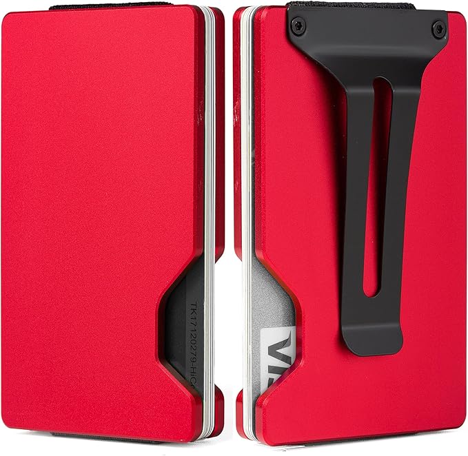 Minimalist Slim Wallet for Men,RFID Blocking Metal Wallet,Aluminum Credit Card Holder & Money Clip 12-15 Cards,Slim Rfid Front Pocket Mens Wallet,Matt Red