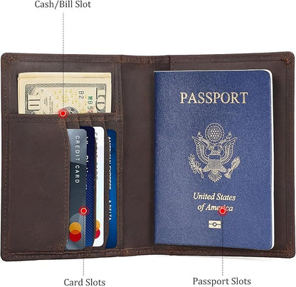 Polare Slim RFID Blocking Leather Passport Holder Travel Bifold Wallet For Men (Dark Brown with AirTag Slot-B)