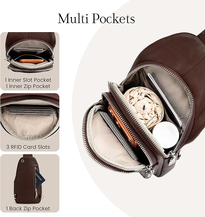 befen Genuine Leather Small Sling Bag for Women Anti-Theft Crossbody Chest Bags Fanny Packs for Travel with RFID Card Slots