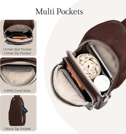 befen Genuine Leather Small Sling Bag for Women Anti-Theft Crossbody Chest Bags Fanny Packs for Travel with RFID Card Slots