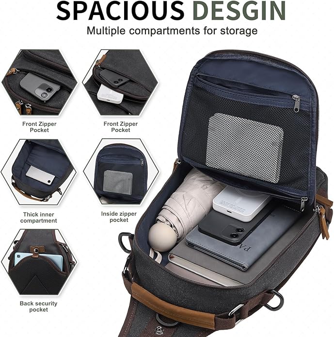 Canvas Sling Bag for Men, Waxed Canvas Crossbody Bag, Retro Vintage Chest Bag Spacious for Outdoor College Work