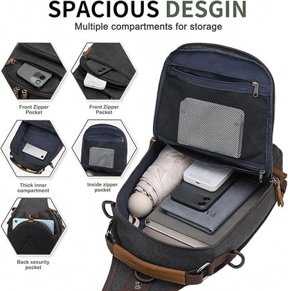 Canvas Sling Bag for Men, Waxed Canvas Crossbody Bag, Retro Vintage Chest Bag Spacious for Outdoor College Work