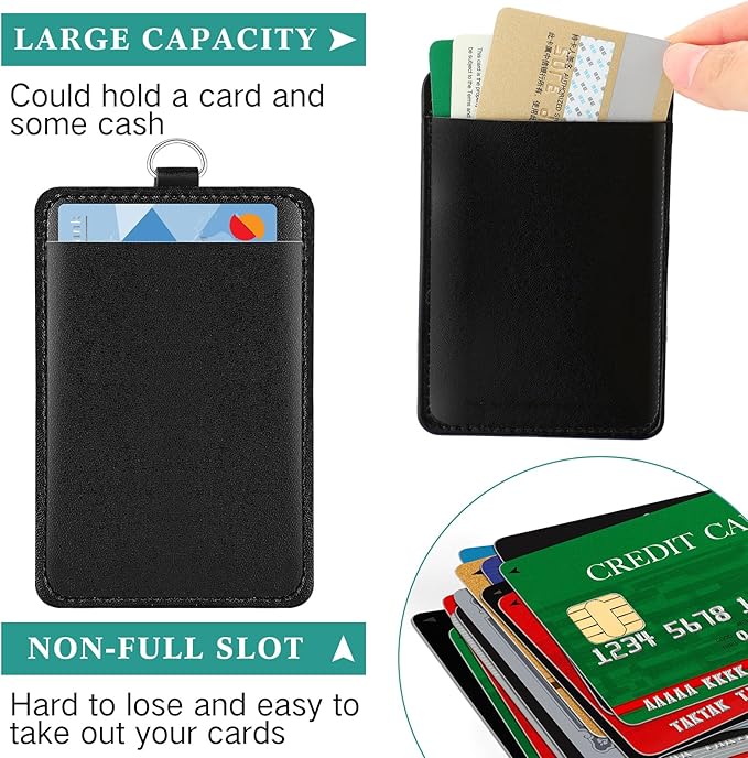 Ireer 48 Pcs ID Badge Holder with Lanyard, PU Leather Card Holder Vertical with Clear ID Access Card Window, Slot for Office Work, School Student, Black