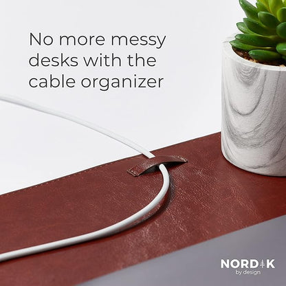 Nordik Leather Desk Mat - Whiskey Brown - Cable Organizer - Premium Mouse Mat & Desk Pad Protector - 35 X 17 Inch - Felt Vegan Leather - Large Office Mouse Pad & Blotter