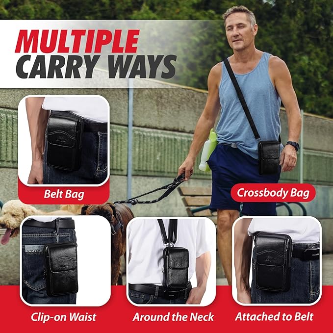 Hengwin Genuine Leather Phone Holster Fits for iPhone 16 Pro Max 15 Pro Max 14 Pro Max 13 Pro Max Samsung Galaxy S25 Ultra S24 Ultra Belt Pouch Belt Clip Wallet Case Phone Bag Crossbody Purse (Black)