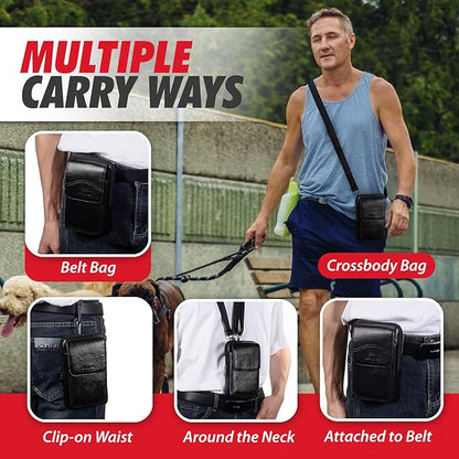 Hengwin Genuine Leather Phone Holster Fits for iPhone 16 Pro Max 15 Pro Max 14 Pro Max 13 Pro Max Samsung Galaxy S25 Ultra S24 Ultra Belt Pouch Belt Clip Wallet Case Phone Bag Crossbody Purse (Black)
