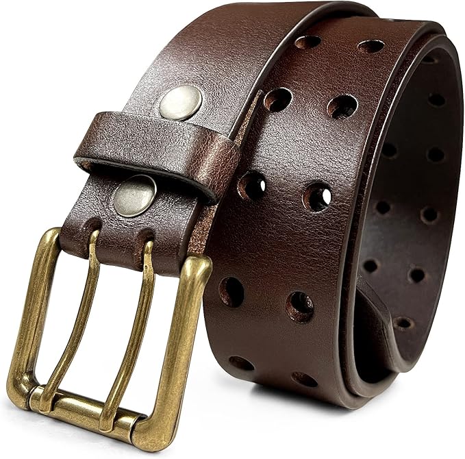 Ben Antique Twin Roller Buckle Vintage One-Piece 100% Leather Jean Belt 1-1/2" Wide