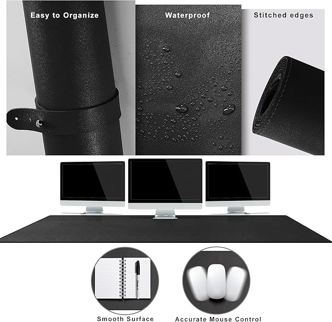 Cacoy 67" x 20" Leather Desk Mat, Extended PU Leather Desk Pad Protector, Large Gaming Mouse Pad for Desk, Desk Blotter, Desk Pads on Top of Desks, Desk Matt for Desktop, Office Desk Mat (Black)