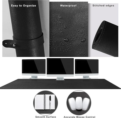 Cacoy 67" x 20" Leather Desk Mat, Extended PU Leather Desk Pad Protector, Large Gaming Mouse Pad for Desk, Desk Blotter, Desk Pads on Top of Desks, Desk Matt for Desktop, Office Desk Mat (Black)