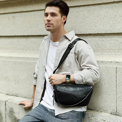 NIUCUNZH Genuine Leather Mens Sling Bag for Women Vintage Small Crossbody Bags Purse for Hiking Travel Chest Daypack