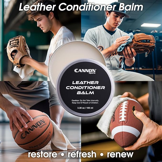 Cannon Sports Leather Conditioner | Baseball Glove Conditioner | Football Leather Care | Softens, Protects & Restores All Leather Sports Gear | Prevents Cracking & Drying