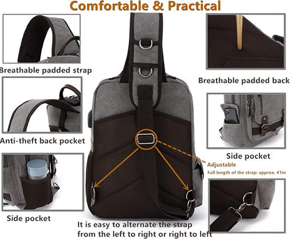 Leaper Retro Crossbody Bag Sling Bag Canvas Messenger Bag for Men Women Shoulder Bag Crossbody Handbags Satchel Travel Bag