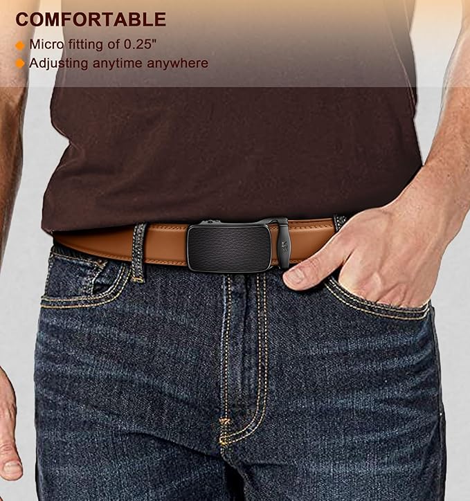 BULLIANT Men's Ratchet Belt Nontrimmable-Click Belt Adjustable for Men Gift Lightweight 1 3/8"