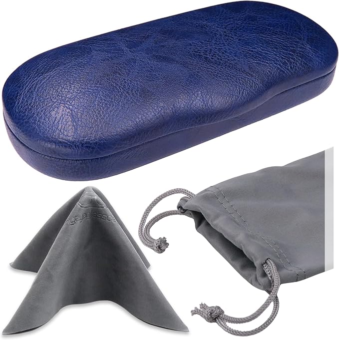 MyEyeglassCase Men's Medium Glasses Case - Classic Eyeglasses Hard Shell Holder, Elegant Easy Open Lip with Pouch and Cloth